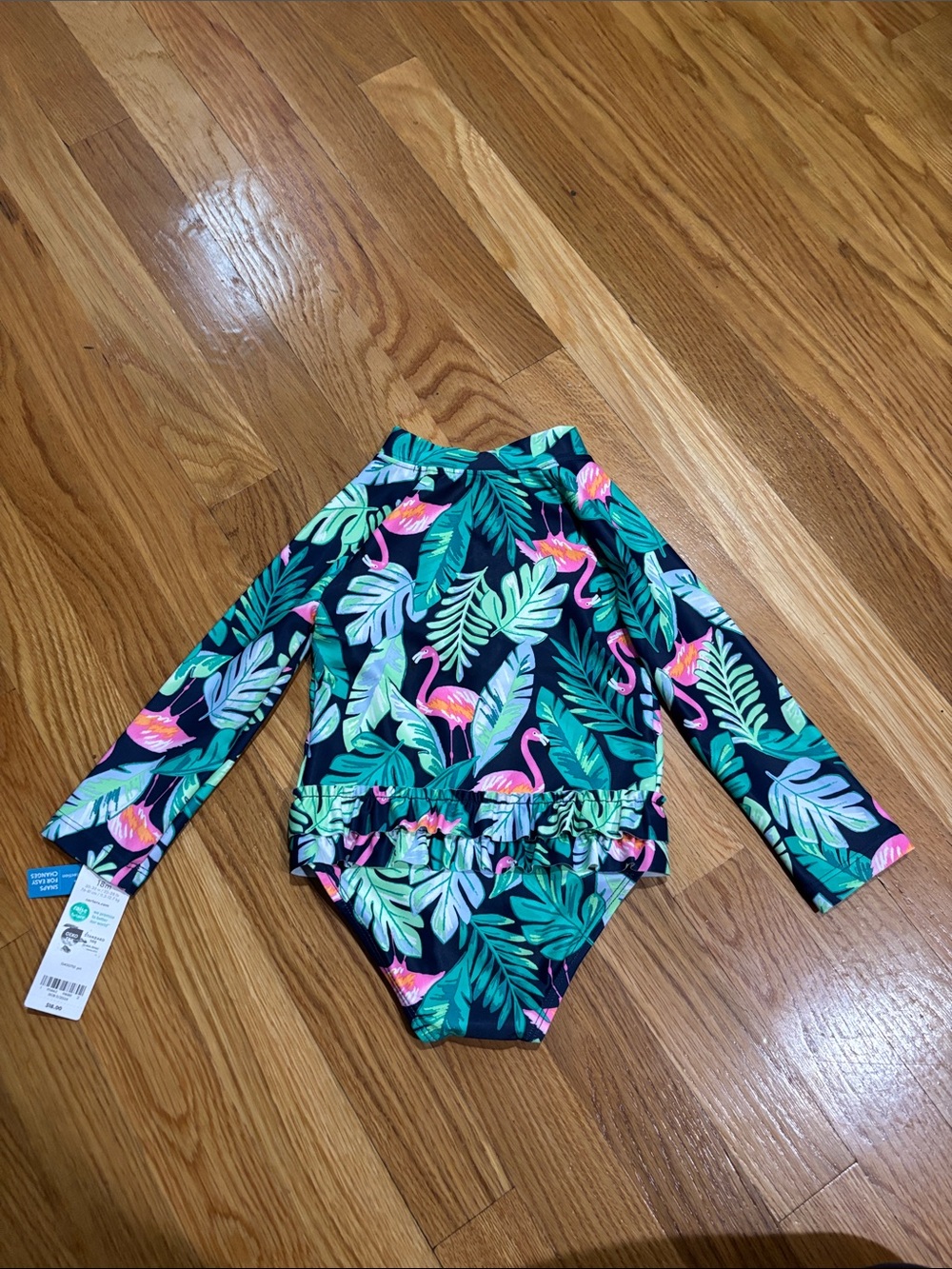 18 months Long-Sleeve Tropical Flamingo Swimsuit - Pink & Green
